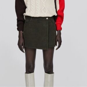 Zara Corduroy Bermuda Skort Olive Green Size S
